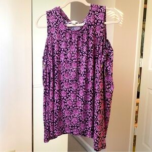 Michael Kors Purple Floral Cold Shoulder Top Size XL - Open Shoulder Design
